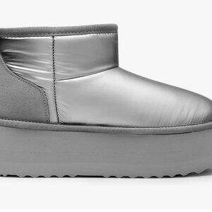 Steve Madden Platform Booties Silver Metallic Slip On Faux Fur New